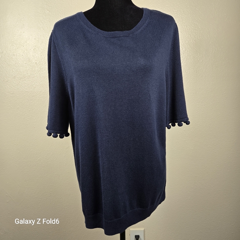 Banana Republic XL‎ Navy Blue Pom Pom Sleeve Sweater Knit Top NWT Classic Style